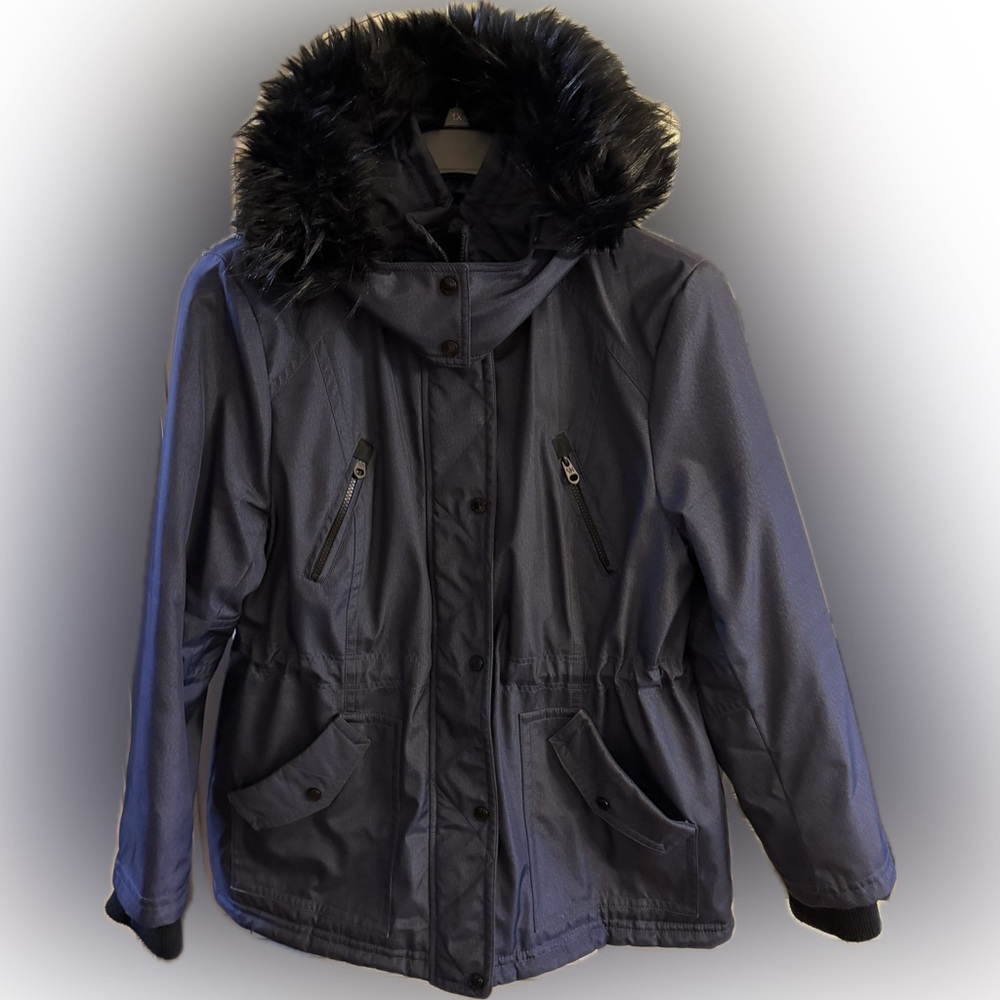 Jessica Simpson Dark Blue Parka Jacket with Black Faux Fur